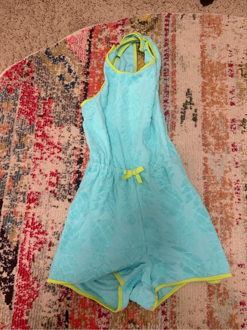 Cynthia Rowley Aqua Blue & Lime Kids Swim Coverup Romper